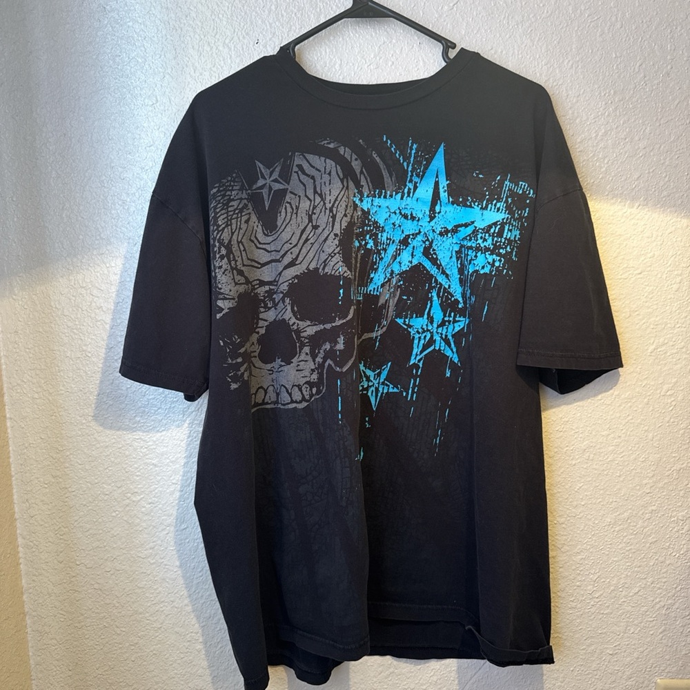 Y2K anchor blue mens t shirt